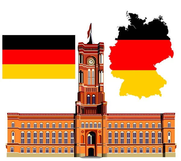 Zabytki Niemiec z ich flagi narodowe i terytorium kraju — Wektor stockowy
