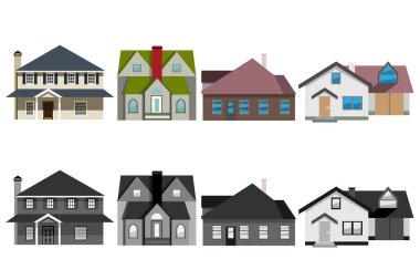 İki renk şekillerinde dört özel ev seti, renkli ve siyah beyaz.