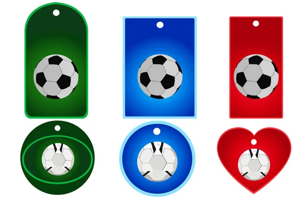 Conjunto de bolas de futebol, seis ícones, cores verde, vermelho e azul — Vetor de Stock