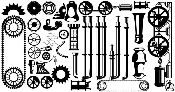 Steampunk tarzında farklı unsurların büyük bir set. Çeşitli amaçlar için yapıcı veya simgeler. Vektör görüntüsü.