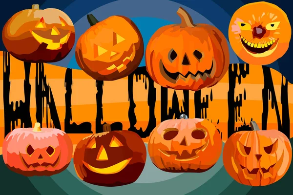 Set Ocho Calabazas Para Halloween Fondo Pantalla Pared Para Las — Vector de stock