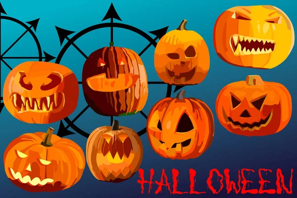 Set Ocho Calabazas Para Halloween Fondo Pantalla Pared Para Las — Archivo Imágenes Vectoriales