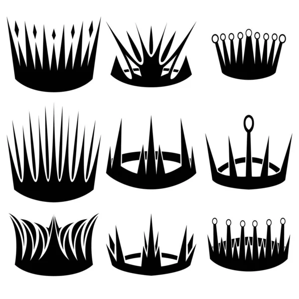 Conjunto Nueve Tipos Diferentes Coronas Medievales Ilustración Para Diversos Propósitos — Vector de stock