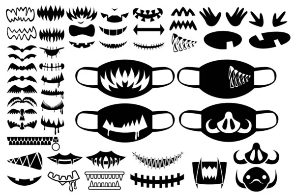 Conjunto Huellas Para Máscaras Médicas Enorme Conjunto Diferentes Dientes Colmillos — Archivo Imágenes Vectoriales