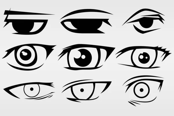Набор Девяти Нарисованных Глаз Различных Стилях Исполнения Набор Различных Целей — стоковый вектор