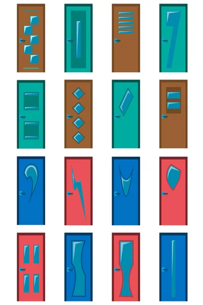 Una Grande Serie Sedici Elementi Design Porte Forme Diverse Illustrazione — Vettoriale Stock