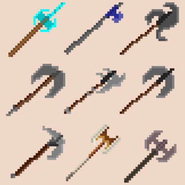 Dokuz piksel eksenli bir set. Simgeler, oyunlar, siteler ve daha fazlası için resim. Vektör illüstrasyonu.