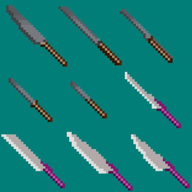 Oyunlar için dokuz çizim bıçağı, web sitesi dekorasyonu ve daha fazlası. Vektör illüstrasyonu.