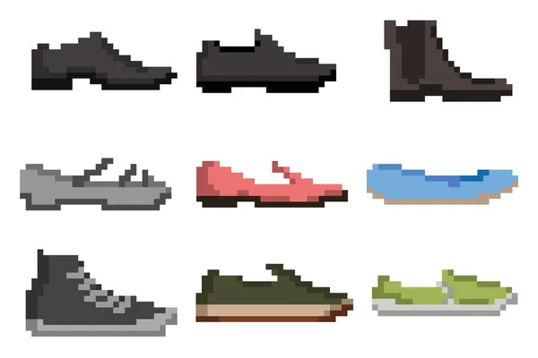 Ένα Σύνολο Εννέα Pixel Παπούτσια Για Παιχνίδια Ιστοσελίδες Σχεδιασμό Και — Διανυσματικό Αρχείο