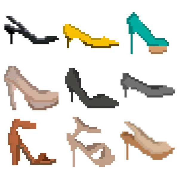 Set Nine Pixel Women Shoes Games Websites Design More Векторная — стоковый вектор