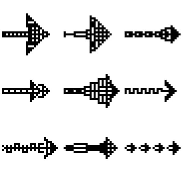 Conjunto Ilustraciones Nueve Píxeles Varias Formas Geométricas Flechas Direccionales Ilustración — Vector de stock