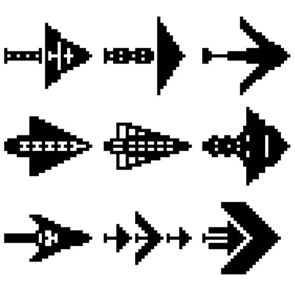 Conjunto Ilustraciones Nueve Píxeles Varias Formas Geométricas Flechas Direccionales Ilustración — Archivo Imágenes Vectoriales