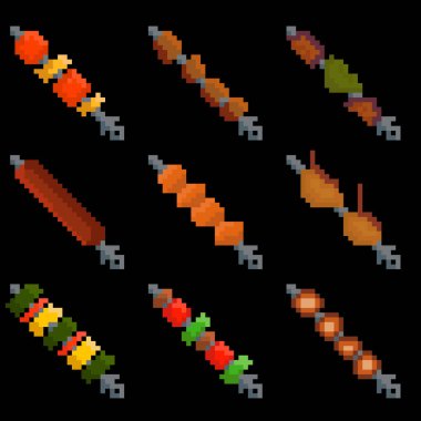 Dokuz porsiyon şiş kebap. Farklı amaçlar için resimler, logolar, restoran menüleri ve daha fazlası. Vektör illüstrasyonu.