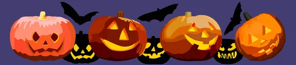 Imágenes Para Halloween Con Calabazas Tridimensionales Sus Siluetas Murciélagos Ilustración — Vector de stock