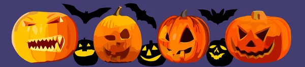 Imágenes Para Halloween Con Calabazas Tridimensionales Sus Siluetas Murciélagos Ilustración — Vector de stock