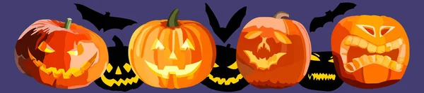 Images Pour Halloween Avec Des Citrouilles Tridimensionnelles Leurs Silhouettes Chauves — Image vectorielle