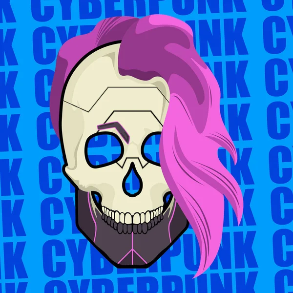 Saç stili ve metal parçaları olan bir siber punk kafatasının görüntüleri. Çeşitli amaçlar, oyunlar, web siteleri ve daha fazlası için resimler. Vektör illüstrasyonu.