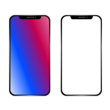 Boş ekran ve modern çerçeve ile siyah smartphone daha az beyaz arka plan üzerinde izole