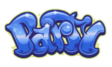 Okunabilir graffiti tarzında canlı kişiselleştirilebilir renkte parti kelimesi.