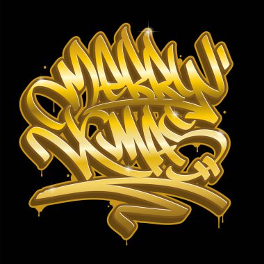 Neşeli Noel yazı tebrik kartı grafiti tarzı canlı renkler.