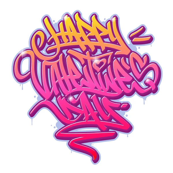 Happy Valentines Lettrage Style Graffiti Avec Des Couleurs Personnalisables Vibrantes — Image vectorielle