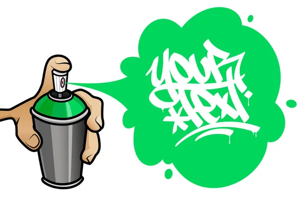 Mano sosteniendo un aerosol rociando un banner de texto — Vector de stock