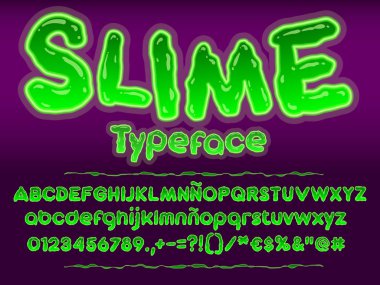 Green glowing toxic slime font. Halloween vector alphabet clipart