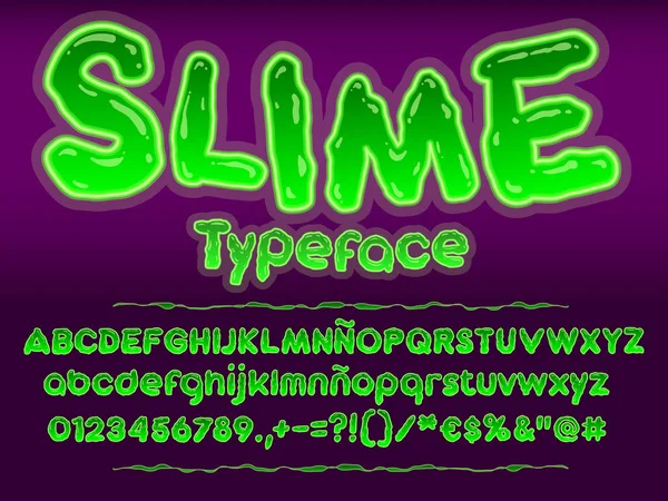 Green glowing toxic slime font. Halloween vector alphabet — Stock Vector