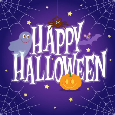 Mutlu Cadılar Bayramı yazı kartı. Sevimli vektör illüstrasyon