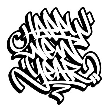 Mutlu yıllar graffiti stili ana hatları.
