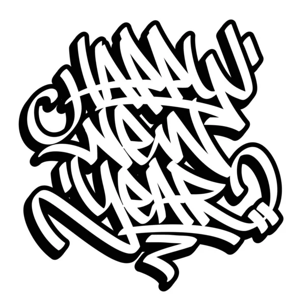 Felice anno nuovo graffiti stile contorno lettering — Vettoriale Stock