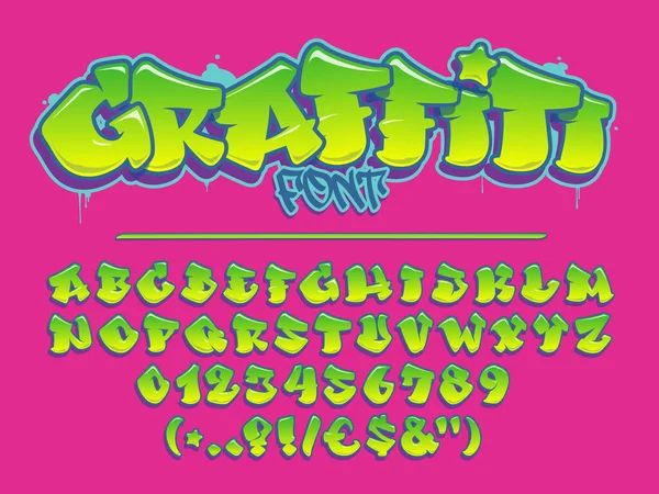 Caratteri Vettoriali Graffiti Calce Lettere Maiuscole Numeri Alfabeto Glyps Colori — Vettoriale Stock