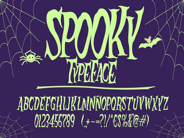 Ürkütücü yazı tipi. Cadılar Bayramı harfleri çizimi. Sayılar ve sembollerle vektör alfabesi.