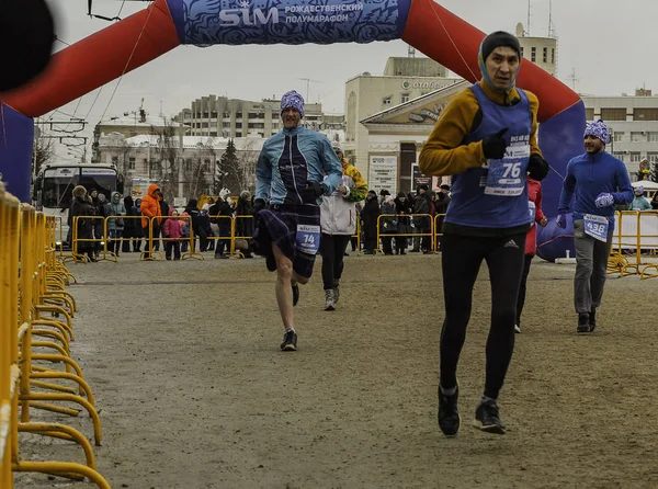 Der Sibirische Marathon Ist Ein Massensport Versammelt Viele Zuschauer Und — Stockfoto