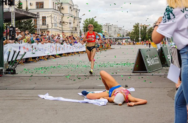 西伯利亚马拉松 硬胜利 马拉松冠军 — 图库照片