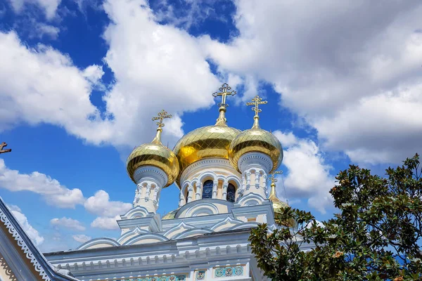 The temple of Alexander Nevsky one of the most beautiful architectural structures in Yalta, Republic of Crimea, is located on a small hill in the city center at the foot of the Darsan hill