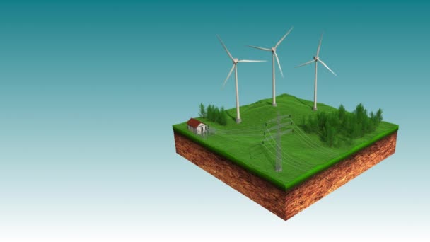 Wind Power Plant Versturen Eco Power Naar Electric Power Transmission — Stockvideo