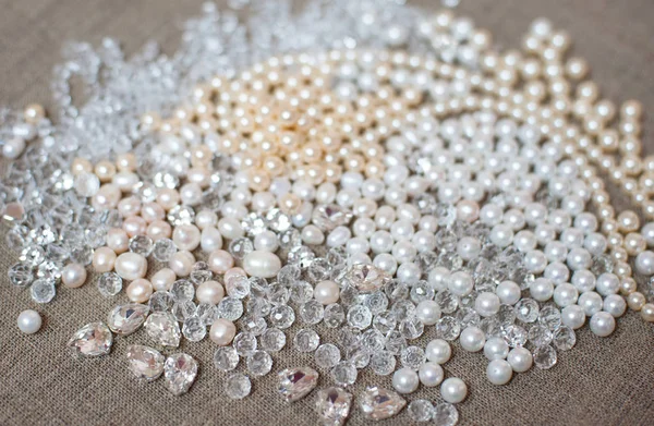 Perles Perles Ivoire Blanc Avec Strass Clair Perles Verre Clair — Photo