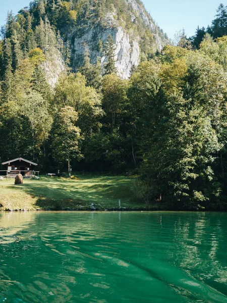 Majestic Alpine Landscape Lake Kenigssee Mountains Beautiful Sunny Day Bavaria — Stock Photo, Image