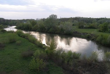 Ağaçlar, küçük nehir, yaz yatay