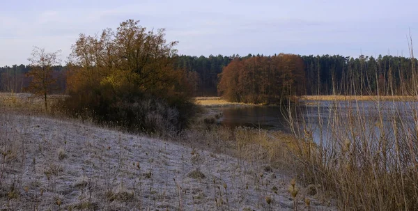 Wiosenny krajobraz nad jeziorem. Mróz — Zdjęcie stockowe