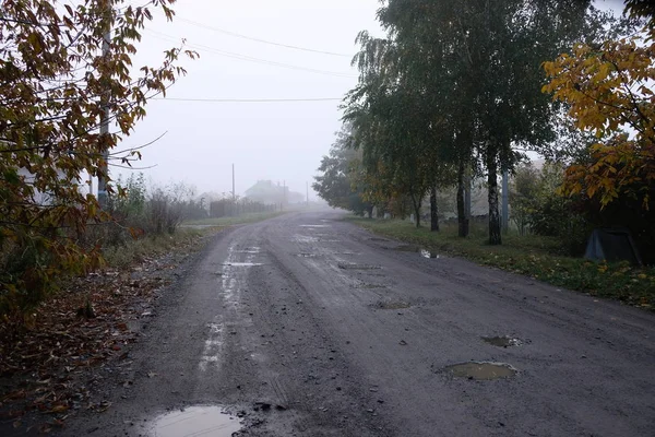 国の悪い道路秋の道路 — ストック写真