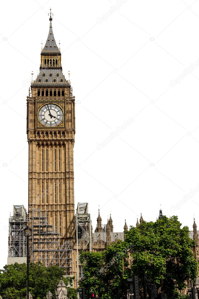 Big Ben in London, UK, isolated in white background