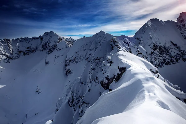 Escalada Caminhadas Montanha Inverno Montanhas Tatra Com Pico Koscielec Cenário — Fotografia de Stock