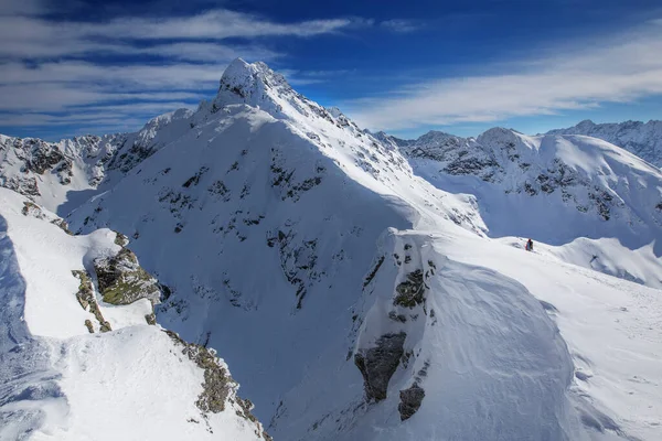 Escalada Caminhadas Montanha Inverno Montanhas Tatra Com Pico Koscielec Cenário — Fotografia de Stock