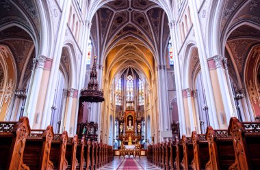 Radom 'daki Kutsal Bakire' nin Korunması Katedrali. Ortaçağ neogotik kilisesi. İçerideki katedral.