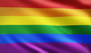 LGBT bayrağı. Gökkuşağı bayrağı, homoseksüelliğin sembolü. 3B görüntüleme.