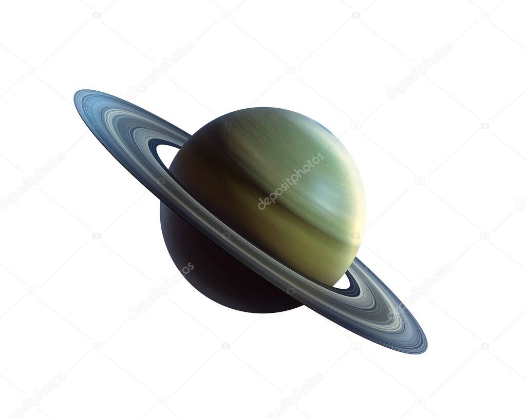 Saturn planet cut out on white. Planet with rings is called saturn.  3D rendering. Isolated on white background.