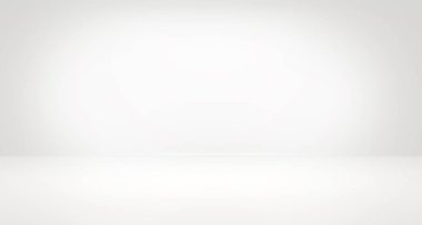 Beyaz 3 boyutlu arka plan. Minimalist stüdyo zemin ve duvar. Temiz beyaz alan. Boş şablon odası. 3B görüntüleme.