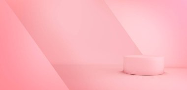 Pembe pastel 3D model ya da arka plan. Ürün sunumu için boş asgari soyut geometrik evre veya platform. Modern pembe pastel kopyalama alanı. 3d oluşturma.
